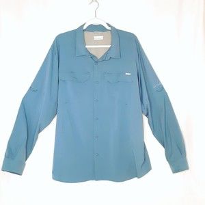 💎Columbia Mens Fishing Shirt Aqua Blue Vented Nylon Size XL